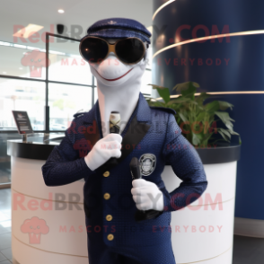 Navy Snake mascot costume character dressed with a Suit and Sunglasses