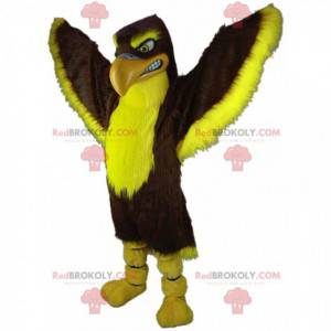 Mascotte falco marrone e giallo, costume da grande aquila -