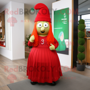 Red Leprechaun Hat mascot costume character dressed with a Maxi Skirt and Beanies