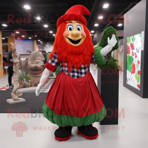 Red Leprechaun Hat mascot costume character dressed with a Maxi Skirt and Beanies