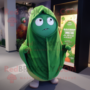 Forest Green Apricot mascot costume character dressed with a Sweatshirt and Shawls