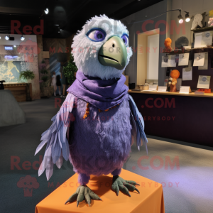 Lavender Parrot mascot costume character dressed with a Vest and Shawls