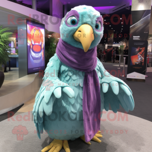 Lavender Parrot mascot costume character dressed with a Vest and Shawls