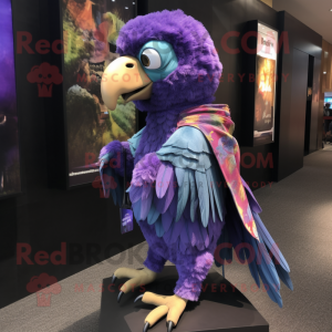 Lavender Parrot mascot costume character dressed with a Vest and Shawls