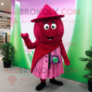 Magenta Watermelon mascot costume character dressed with a Culottes and Cufflinks