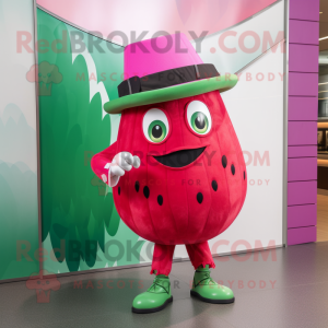 Magenta Watermelon mascot costume character dressed with a Culottes and Cufflinks