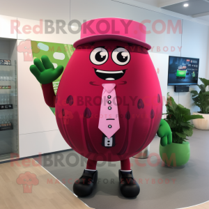 Magenta Watermelon mascot costume character dressed with a Culottes and Cufflinks