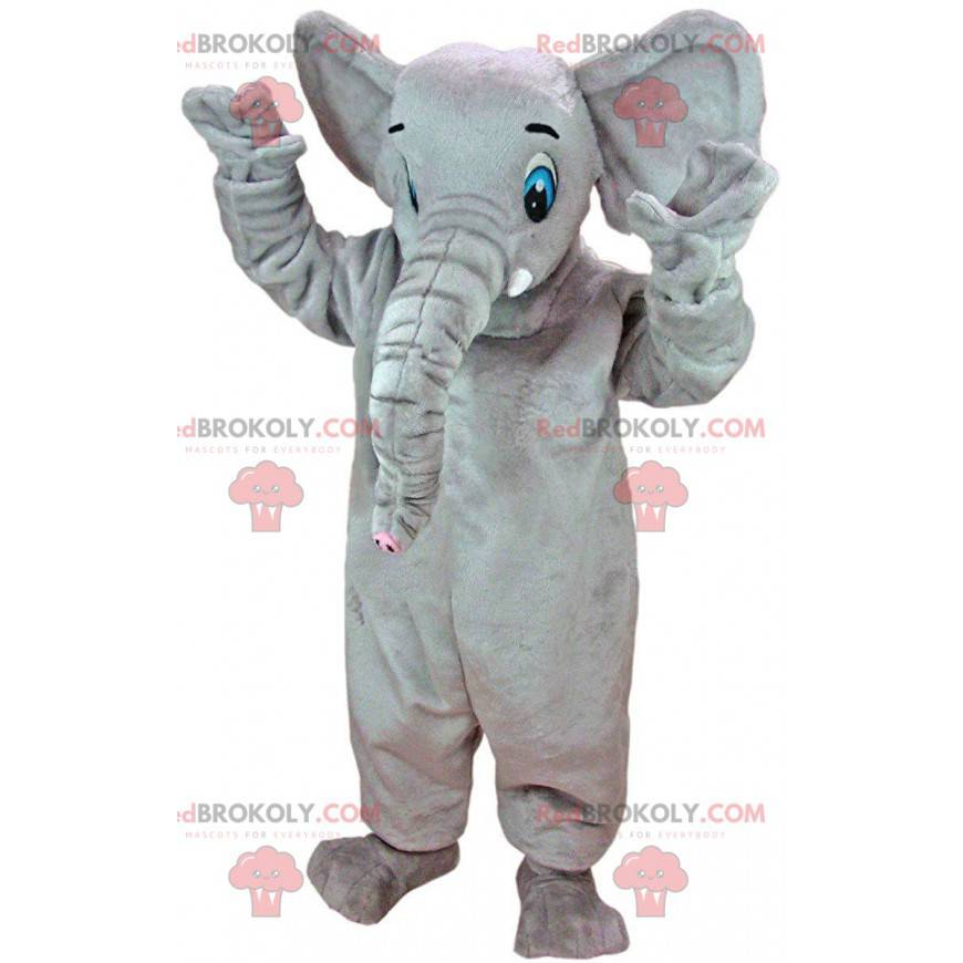 Mascote grande elefante cinza com olhos azuis - Redbrokoly.com Mascote grande elefante cinza com olhos azuis - Redbrokoly.com
