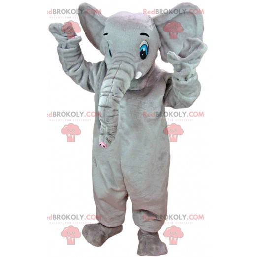 Grote grijze olifant mascotte met blauwe ogen - Redbrokoly.com