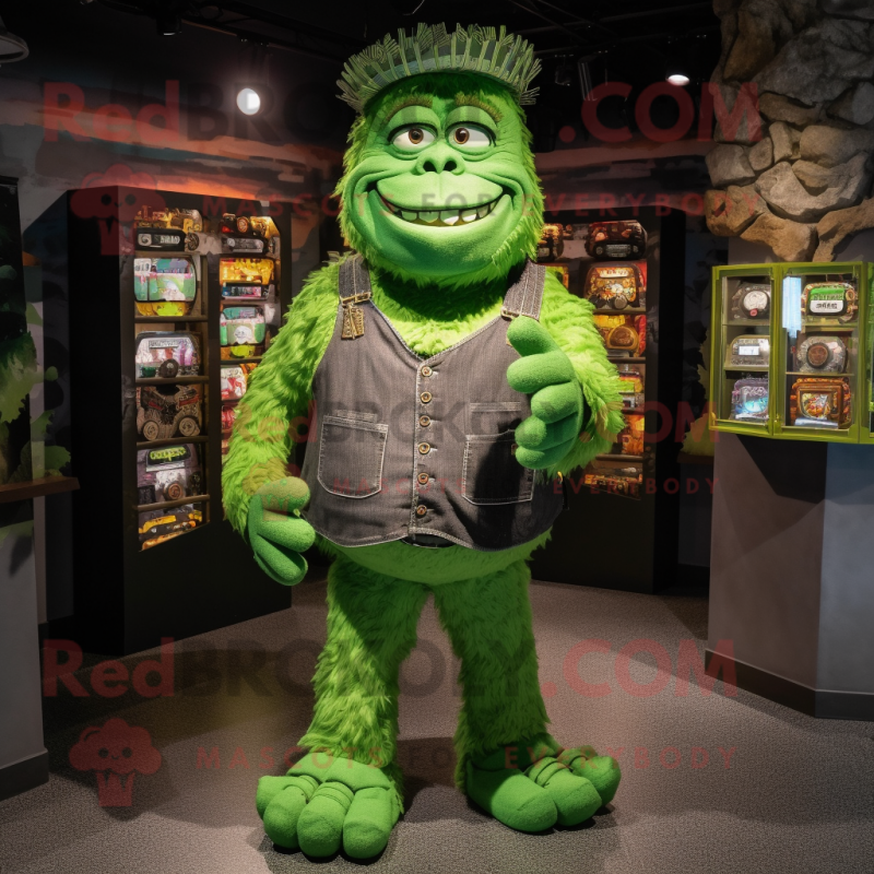 Green Frankenstein mascot costume character dressed with a T-Shirt and Coin purses