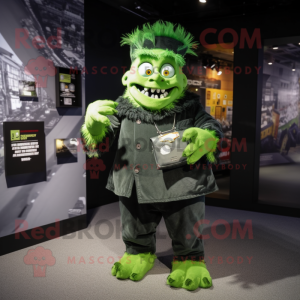 Green Frankenstein mascot costume character dressed with a T-Shirt and Coin purses