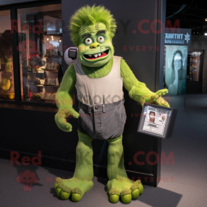 Green Frankenstein mascot costume character dressed with a T-Shirt and Coin purses