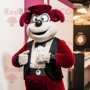 Maroon Ram mascot costume character dressed with a Tuxedo and Bracelet watches