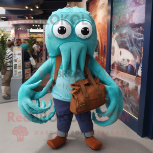 nan Kraken mascot costume character dressed with a Romper and Messenger bags