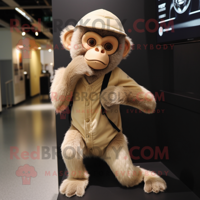 Beige Capuchin Monkey mascot costume character dressed with a Leggings and Caps