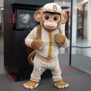 Beige Capuchin Monkey mascot costume character dressed with a Leggings and Caps