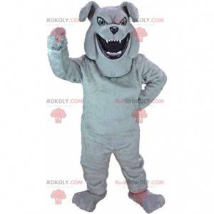 Mascotte grijze bulldog met een fel, boosaardig hondenkostuum -