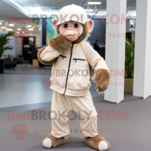 Beige Capuchin Monkey mascot costume character dressed with a Leggings and Caps