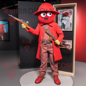 Red Sniper mascot costume character dressed with a Boyfriend Jeans and Cufflinks