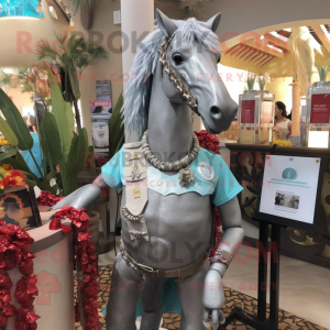 Gray Mare mascot costume character dressed with a Rash Guard and Necklaces