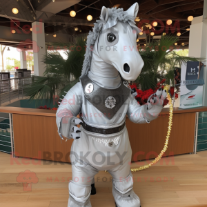 Gray Mare mascot costume character dressed with a Rash Guard and Necklaces