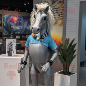 Gray Mare mascot costume character dressed with a Rash Guard and Necklaces