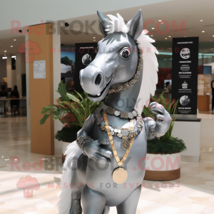Gray Mare mascot costume character dressed with a Rash Guard and Necklaces