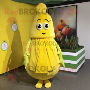 Yellow Zucchini mascot costume character dressed with a A-Line Dress and Headbands