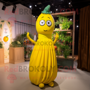 Yellow Zucchini mascot costume character dressed with a A-Line Dress and Headbands