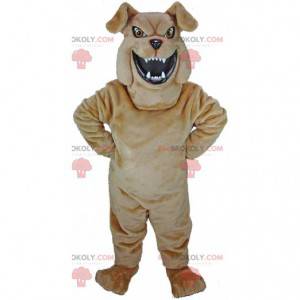 Brown bulldog mascot looking fierce, dog costume -