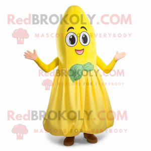 Yellow Zucchini mascot costume character dressed with a A-Line Dress and Headbands