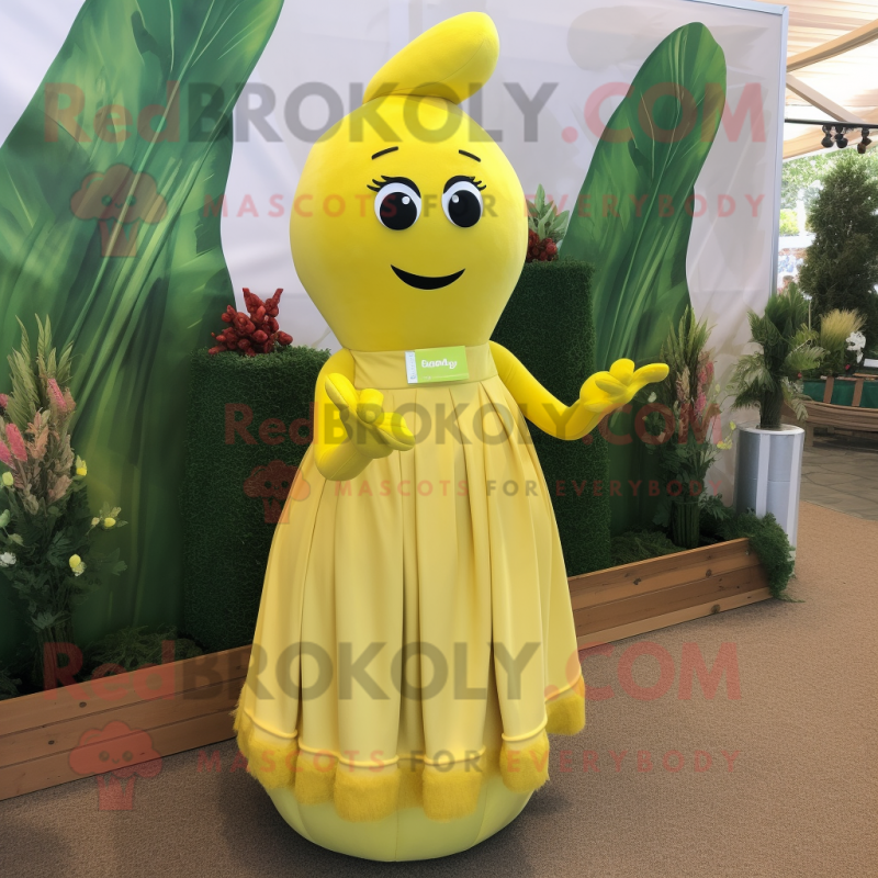 Yellow Zucchini mascot costume character dressed with a A-Line Dress and Headbands