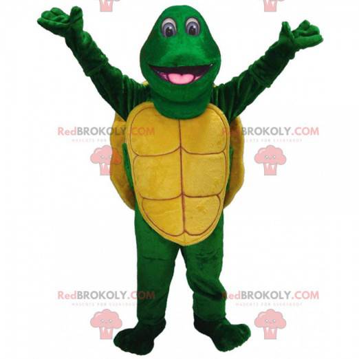 Mascote tartaruga verde e amarela, fantasia animal verde -