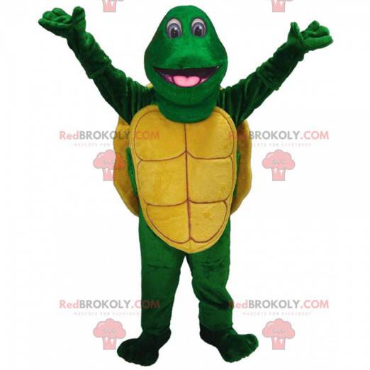 Mascotte de tortue verte et jaune, costume d'animal vert -