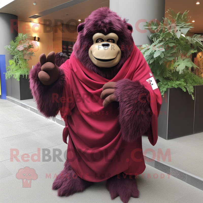 Maroon Gorilla mascot costume character dressed with a Wrap Dress and Scarf clips Maroon Gorilla mascot costume character dressed with a Wrap Dress and Scarf clips