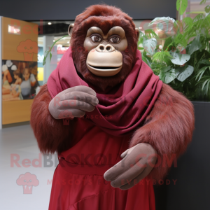 Maroon Gorilla mascot costume character dressed with a Wrap Dress and Scarf clips