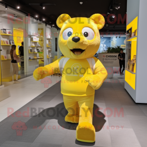 Yellow Bear mascot costume character dressed with a Running Shorts and Coin purses