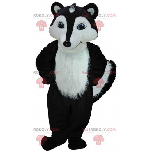 Mascotte de mouffette noir et blanche, costume de putois géant