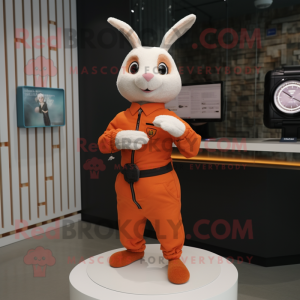 Orange Rabbit mascot costume character dressed with a Sheath Dress and Smartwatches