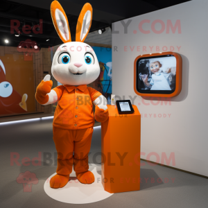 Orange Rabbit mascot costume character dressed with a Sheath Dress and Smartwatches