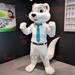 White Weasel mascot costume character dressed with a Shorts and Ties