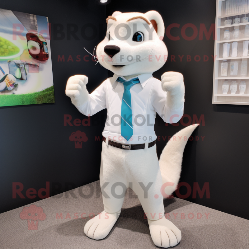 White Weasel mascot costume character dressed with a Shorts and Ties