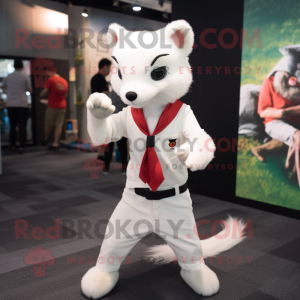 White Weasel mascot costume character dressed with a Shorts and Ties