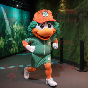 Forest Green Clown Fish mascot costume character dressed with a Running Shorts and Berets