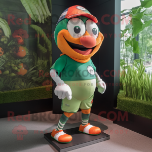 Forest Green Clown Fish mascot costume character dressed with a Running Shorts and Berets