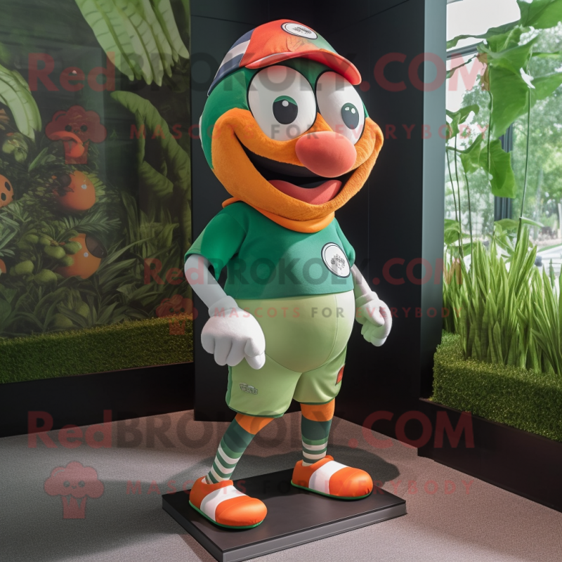 Forest Green Clown Fish mascot costume character dressed with a Running Shorts and Berets Forest Green Clown Fish mascot costume character dressed with a Running Shorts and Berets