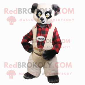 Cream Lemur mascot costume character dressed with a Flannel Shirt and Belts