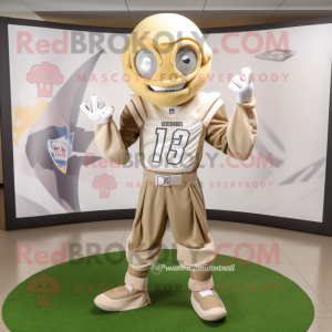 Beige American Football Helmet mascot costume character dressed with a Poplin Shirt and Scarves