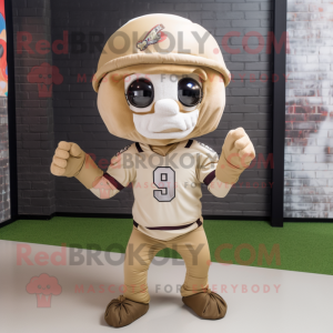 Beige American Football Helmet mascot costume character dressed with a Poplin Shirt and Scarves