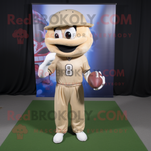 Beige American Football Helmet mascot costume character dressed with a Poplin Shirt and Scarves